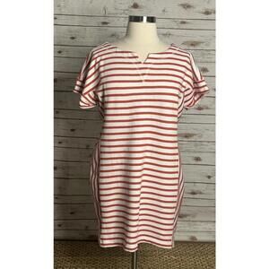 T by Talbots Stargazer red/white metallic striped cotton t-shirt dress Size XL